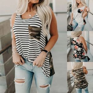 Stripped / camo back scoop neck tank top
